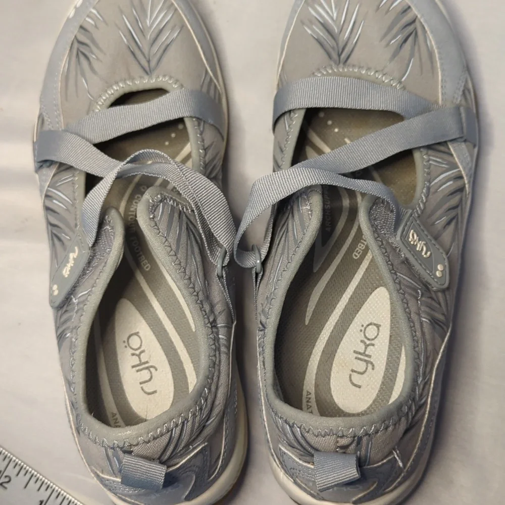 Ryka Kailee Palm Mesh Gray Mary Jane Adjustable Slip On Sneakers Size 6